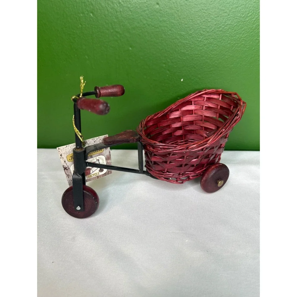 K's Collection Wire and Wicker Miniature Tricycle Decor Red Basket 1042381